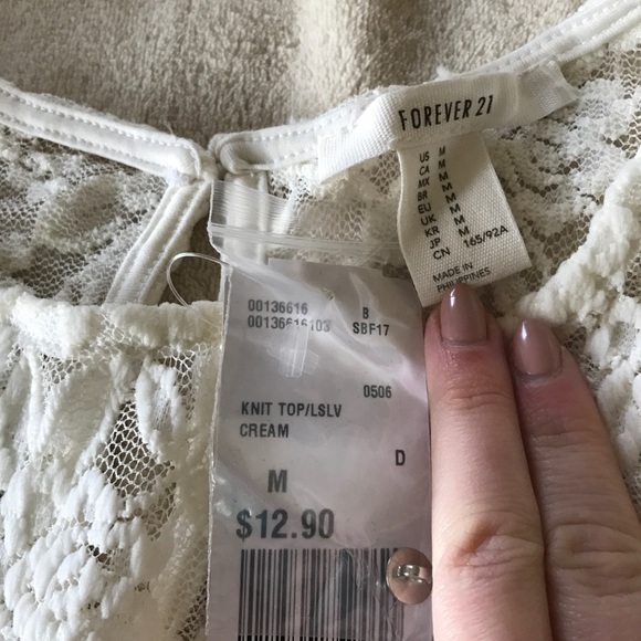 Forever 21 Ivory Sheer Lace Long Sleeve Top - Picture 3 of 4